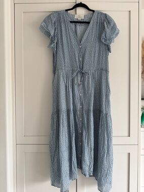 Trovata Blue and White Speckled V-Neck Midi Dress